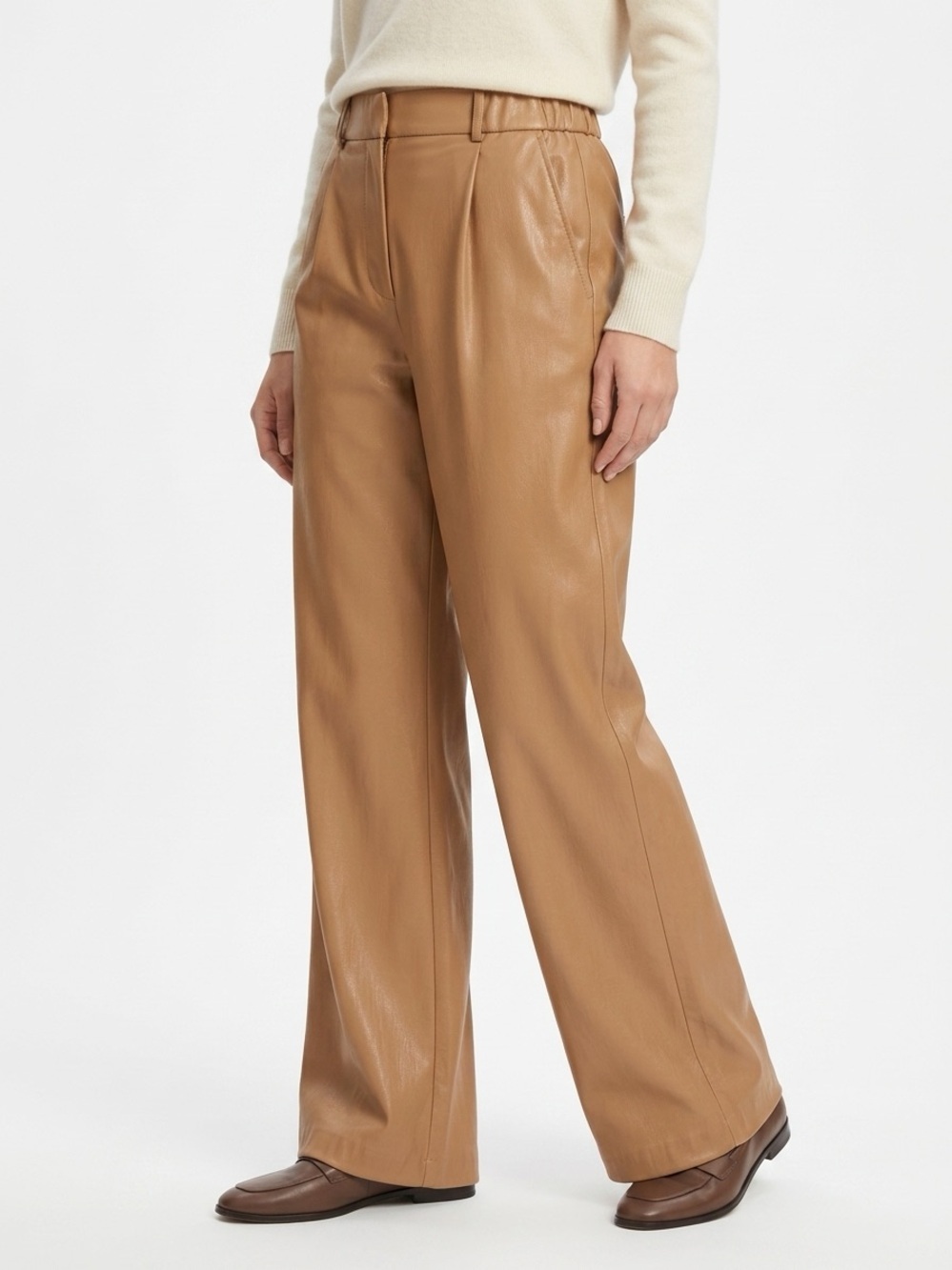 ANINE BING Koa Faux Leather Wide Leg Pants Vegan Leather Camel XS